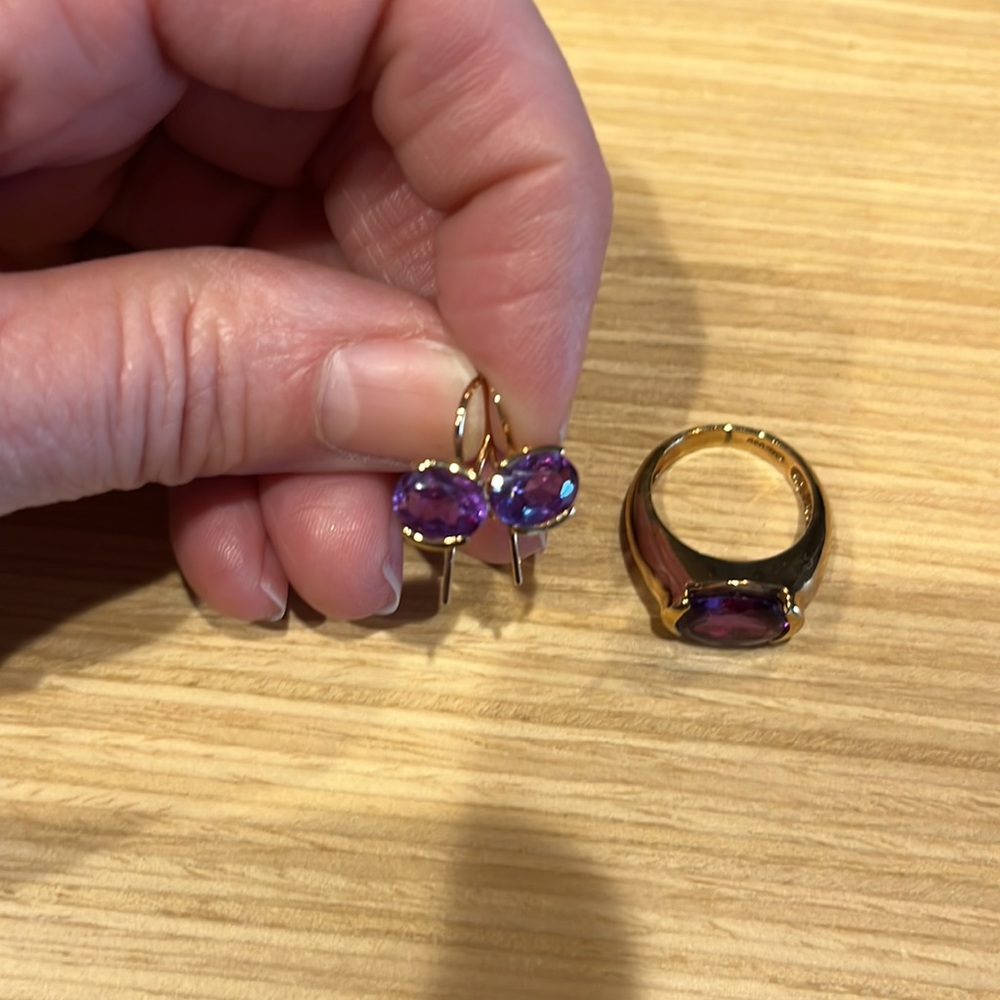 18K Over 925 Silver Lab-Created Alexandrite Ring & Earrings Set - Picture 9 of 12